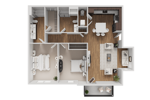 Floor plan for 2 beds, 2 baths, 1083 sqft